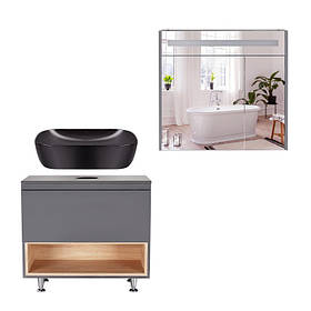 Комплект меблів для ванної Qtap Robin тумба + раковина + дзеркальна шафа QT044RO42983