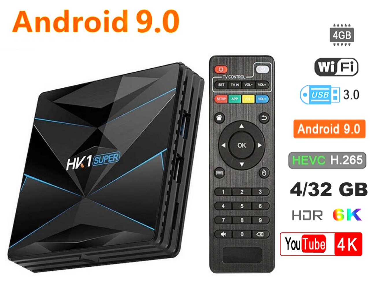 Смарт приставка HK1 SUPER (4/32) Android 9.0. Приставка TV Box. Тв бокс  Черный, SL4 (ID#1634970486), цена: 2841 ?, купить на Prom.ua