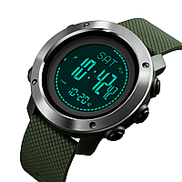 Мужские часы Skmei 1418 Зеленые с серебристым (шагомер, компас, барометр)