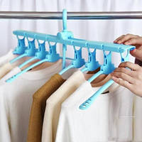Чудо-вешалка органайзер на 8 плечиков для одежды нежно голубого цвета