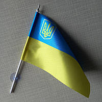 Флажок Украины с гербом , атлас односторонний ,10х15 см.