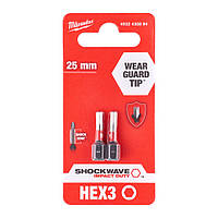 Бита Milwaukee Shockwave Hex3 25 мм, 2 шт (4932430894)