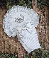 Шикарный летний конверт одеяло с кружевом на выписку, белый с вышивкой