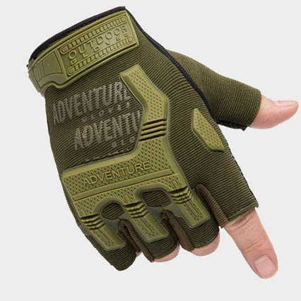 Тактичні рукавички без пальців із захистом кісточок Adventure L хакі