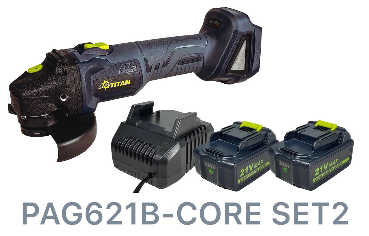 Акумуляторна безщіткова Кутова шліфувальна машина TITAN PAG621B-CORE SET2 Brushless