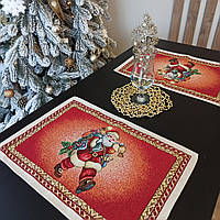 Новогодние салфетки под тарелки красные с люрексом сервировочные коврики под тарелки гобеленовые набор из 2