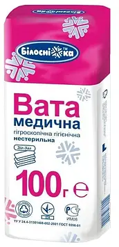 Вата нестерильна/гігроскопічна Білосніжка 100г зигзаг