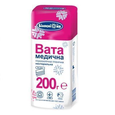 Вата нестерильна/гігроскопічна Білосніжка 200г зиг-заг