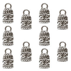 Набір 10 шт 13 мм Концевики для Шнура Ковпачки Циліндри Завитки з Петелькою, Метал Сріблястий, Фурнітура