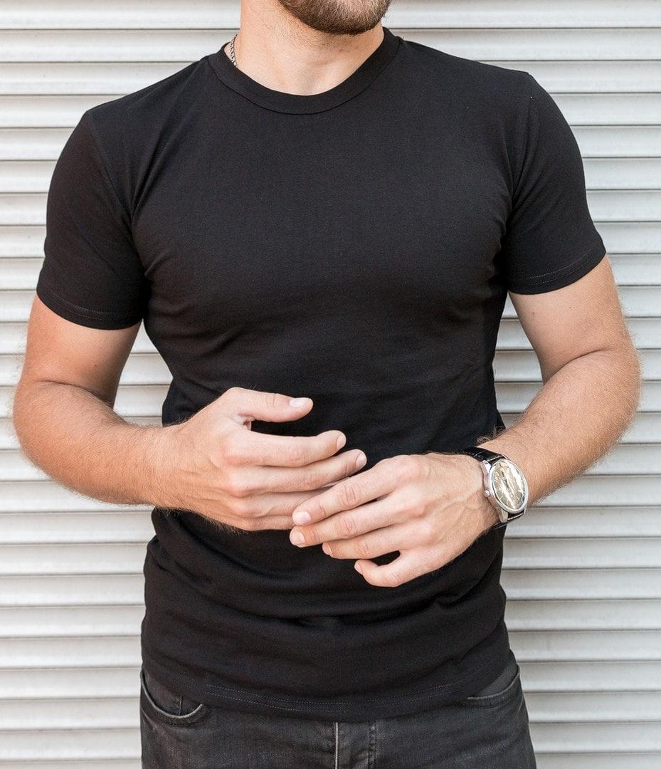 Чоловіча базова футболка прилегла бавовняна однотонна, фото 1