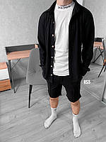 Легкий мужской летний комплект рубашка с длинным рукавом + шорты черный - S, L, XL