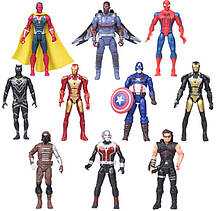 Набір 10в1 Мстителі 17см: Залізна Людина, Людина-павук, капітан Америка, Чорна Пантера, Солоний Око Віжн