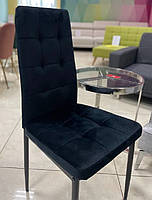 Недорогий обідній стілець із м'яким сидінням на чорних металевих ногах N-66-2 велюр чорний, фото 2