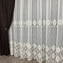 Тюльський бамбук Fantazi з кордовою вишивкою No4036 Молочний, фото 4