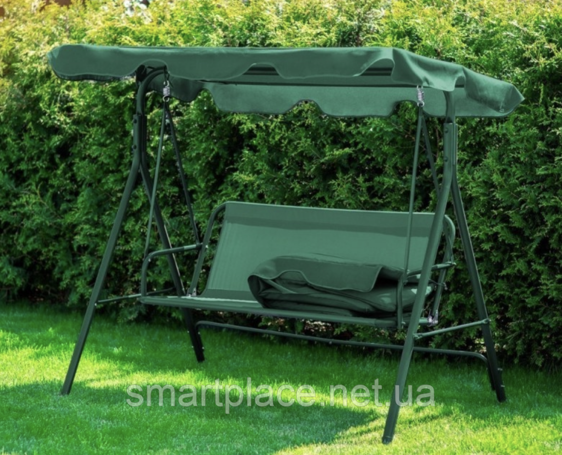 Садовая качеля трёхместная с навесом FunFin зеленая / Качеля садовая с ...