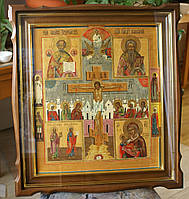 Кіот фігурний з вільхи для старовинної ікони з внутрішньою дерев'яною рамою і золоченими штапиками., фото 4