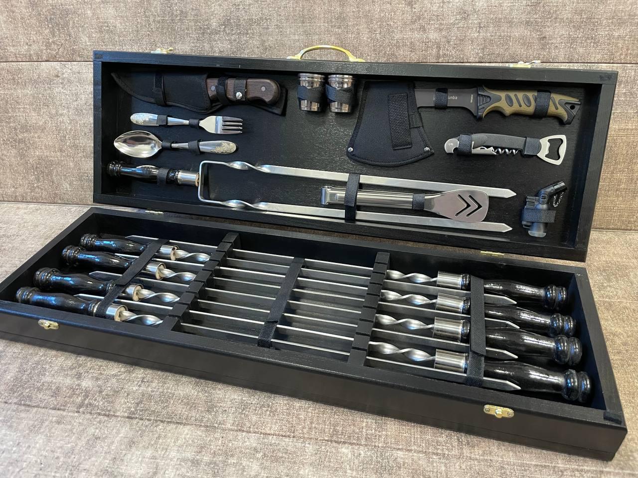 Набір для шашликів та барбекю Grill set black. Подарунок брату на день народження