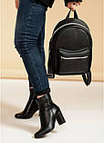Місткий жіночий чорний рюкзак молодіжний, для дівчинки підлітка, міський повсякденний, еко-шкіра, фото 3