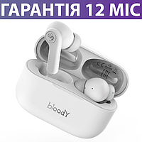 Бездротові TWS Навушники Bloody M30, білі, Bluetooth 5.0, з мікрофоном, твс блютуз гарнітура для телефону
