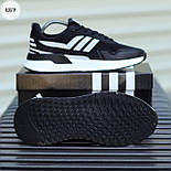 Чоловічі літні кросівки в сітку Adidas легкі весна-літо чорні з полосами. Живе фото, фото 2
