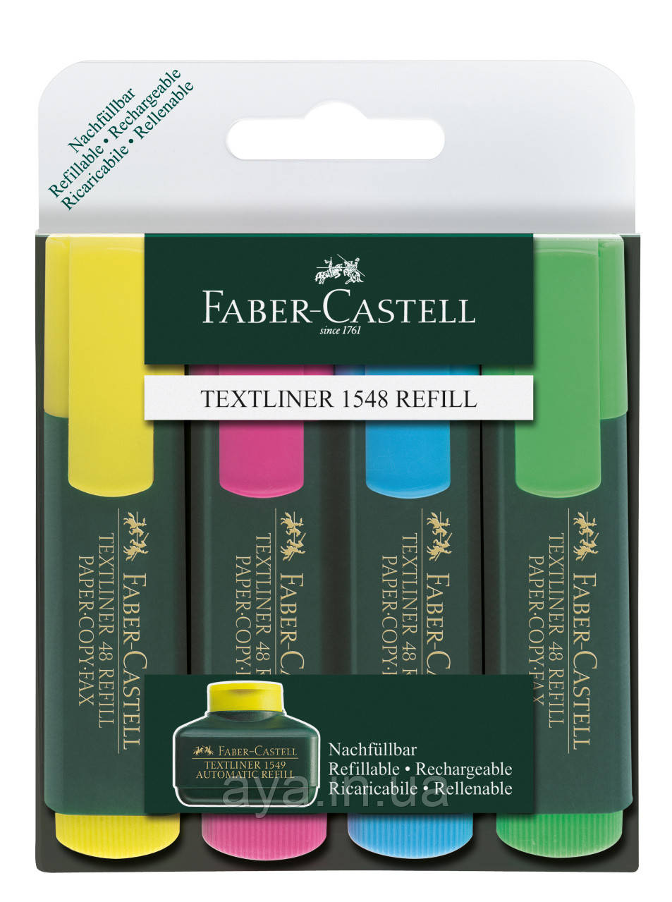 Набір текстових маркерів Faber-Castell Textliner 48 Superfluorescent, 4 штуки, Пласт. упаковка, Різні кольори
