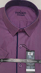 Чоловіча класична теніска Туреччина Fiorenzo vk-0018 бузкова в клітку, короткий рукав ошатна, стильна 3XL