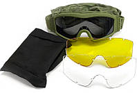 Тактичні окуляри маска військові захисні зі змінними лінзами та футляром TGM2 зелені