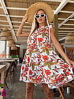 Платье мини Ева женское летнее из штапеля свободного кроя в цветочный принт Smdv7318