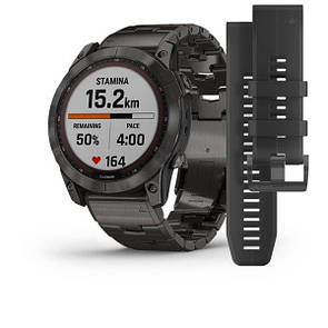 Garmin Fenix 7X Sapphire Solar карбоново-сірий титановий DLC з титановим вентильованим браслетом