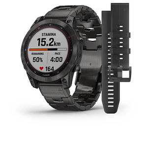 Garmin Fenix 7 Sapphire Solar карбоново-сірий титановий DLC з титановим вентильованим браслетом