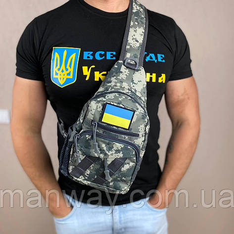 Чоловіча сумка на груди тактичний слінг бананка сірий піксель сумка через плече зручна міцна, фото 1