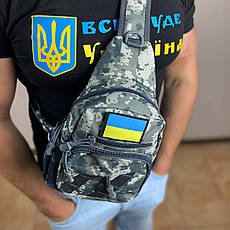 Чоловіча сумка на груди тактичний слінг бананка сірий піксель сумка через плече зручна міцна, фото 2