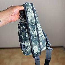 Чоловіча сумка на груди тактичний слінг бананка сірий піксель сумка через плече зручна міцна, фото 4