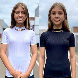 Футболка — водолазка для дівчаток, рубчик, розміри 34 — 42 на зріст 128 — 156