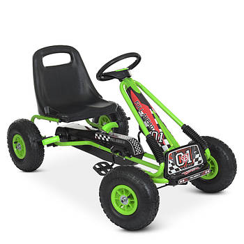Дитячий карт (надувні колеса, ручне гальмо) Bambi M 0645(2)-5 Зелений | Педальна машинка веломобіль