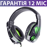 Игровые наушники Gemix N2 LED с зеленой подсветкой, с микрофоном, геймерские, игровая гарнитура для пк