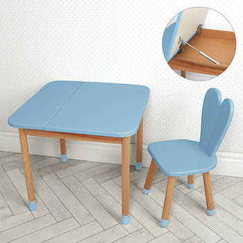 Дитячий дерев'яний столик та стільчик "Зайчик" 04-025BLAKYTN-BOX Блакитний (з ящиком під стільницею)