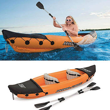 Двомісна надувна байдарка (каяк) Bestway 65077 Lite-Rapid X2 Kayak, 321 см x 88 см, помаранчева (весла)