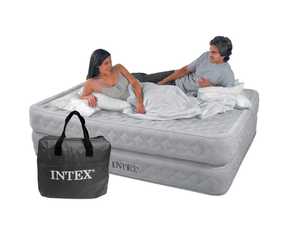 Надувне двоспальне ліжко Intex 64490 Сірий (152-203-51) з вбудованим електричним насосом