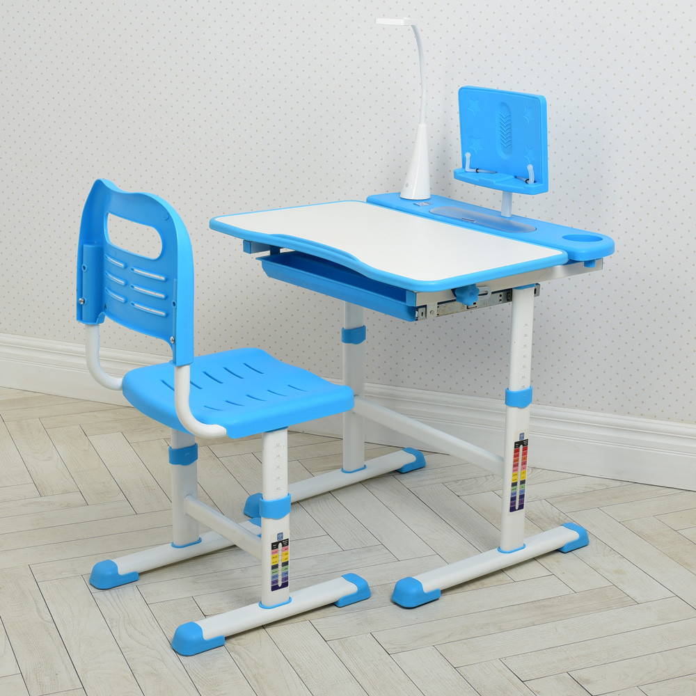 Парта учнівська дитяча + Лампа настільна Bambi M 4428-4 Синій | Комплект зростаюча парта і стілець