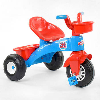 Дитячий триколісний велосипед (з прогумованою накладкою, кошик, багажник) Pilsan 07-169 Червоно-синій