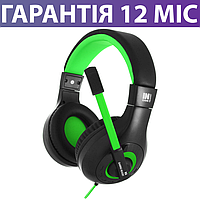 Ігрові навушники Gemix N3 чорно-зелені, з мікрофоном, геймерські, ігрова гарнітура для пк та ноутбуку