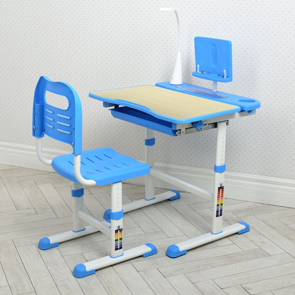 Парта учнівська дитяча + Лампа настільна Bambi M 4428(W)-4 Синій | Комплект зростаюча парта і стілець