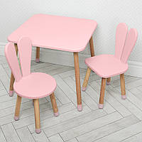 Детский деревянный столик и два стульчика "Зайка" 04-025R+1 Розовый
