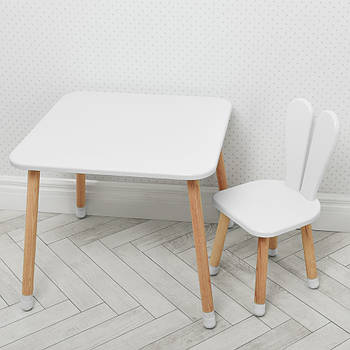 Дитячий дерев'яний столик та стільчик "Зайчик" 04-025W Білий