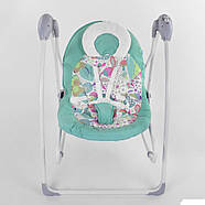 Дитячі шезлонг-гойдалки 3 в 1 JOY CX-55109 Бірюзовий "Квіти" | Електронні гойдалки для новонароджених, фото 3