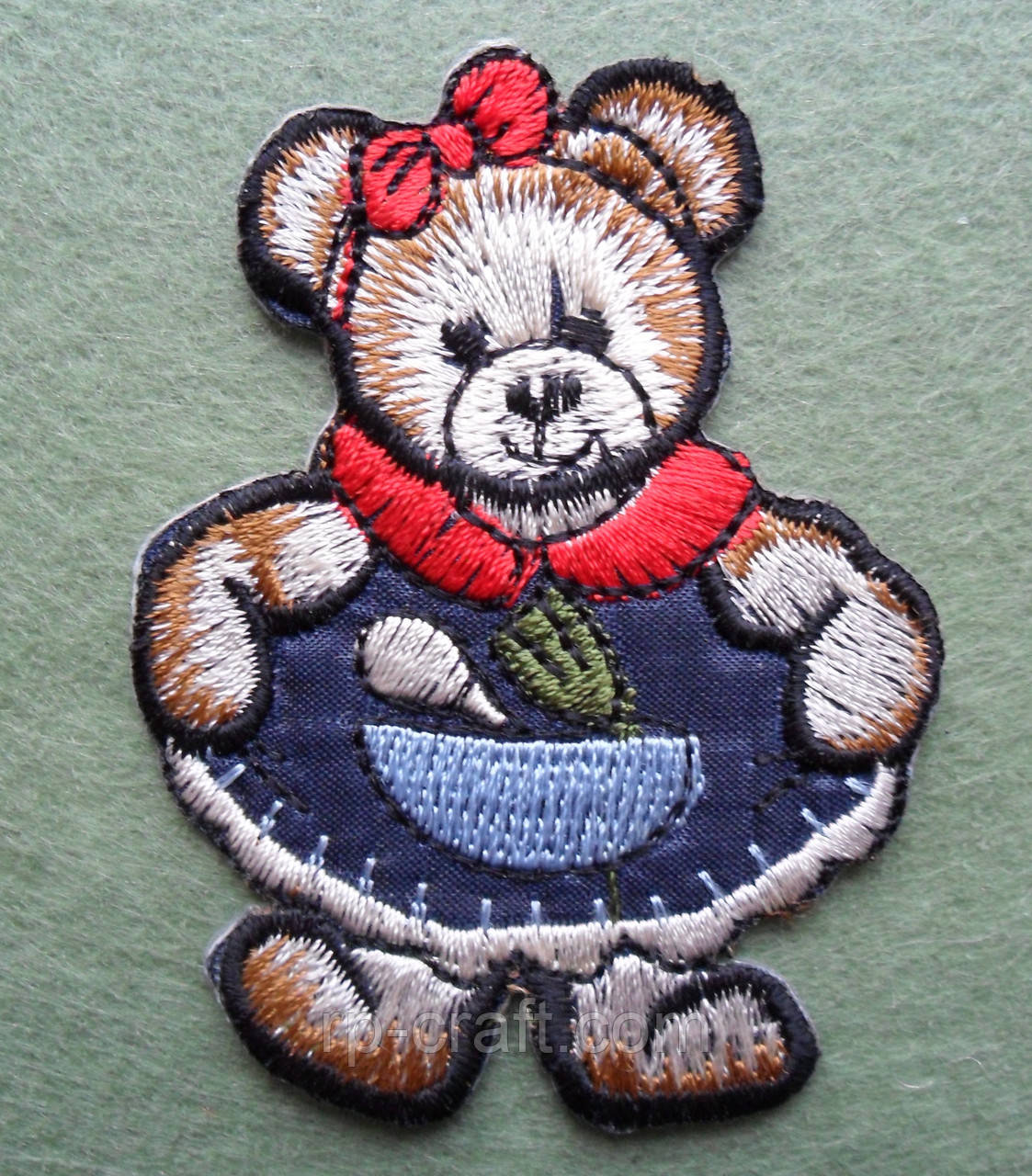 Аплікація клейова. Ведмідь в синій сукні, 54х70 мм, фото 1