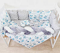 Комплект постельного белья TM Bonna "Elegance" в детскую кроватку, бортик косичка +конверт на выписку. Зайчики