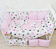 Комплект постельного белья TM Bonna "ЭКО" в детскую кроватку, +конверт-одеяло на выписку. Розовый короны
