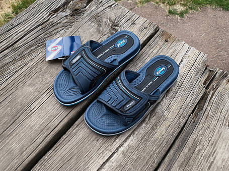 Чоловічі шльопанці на липучці SAHAB Сахаб Dk.Blue-Black сині Оригінал, фото 1